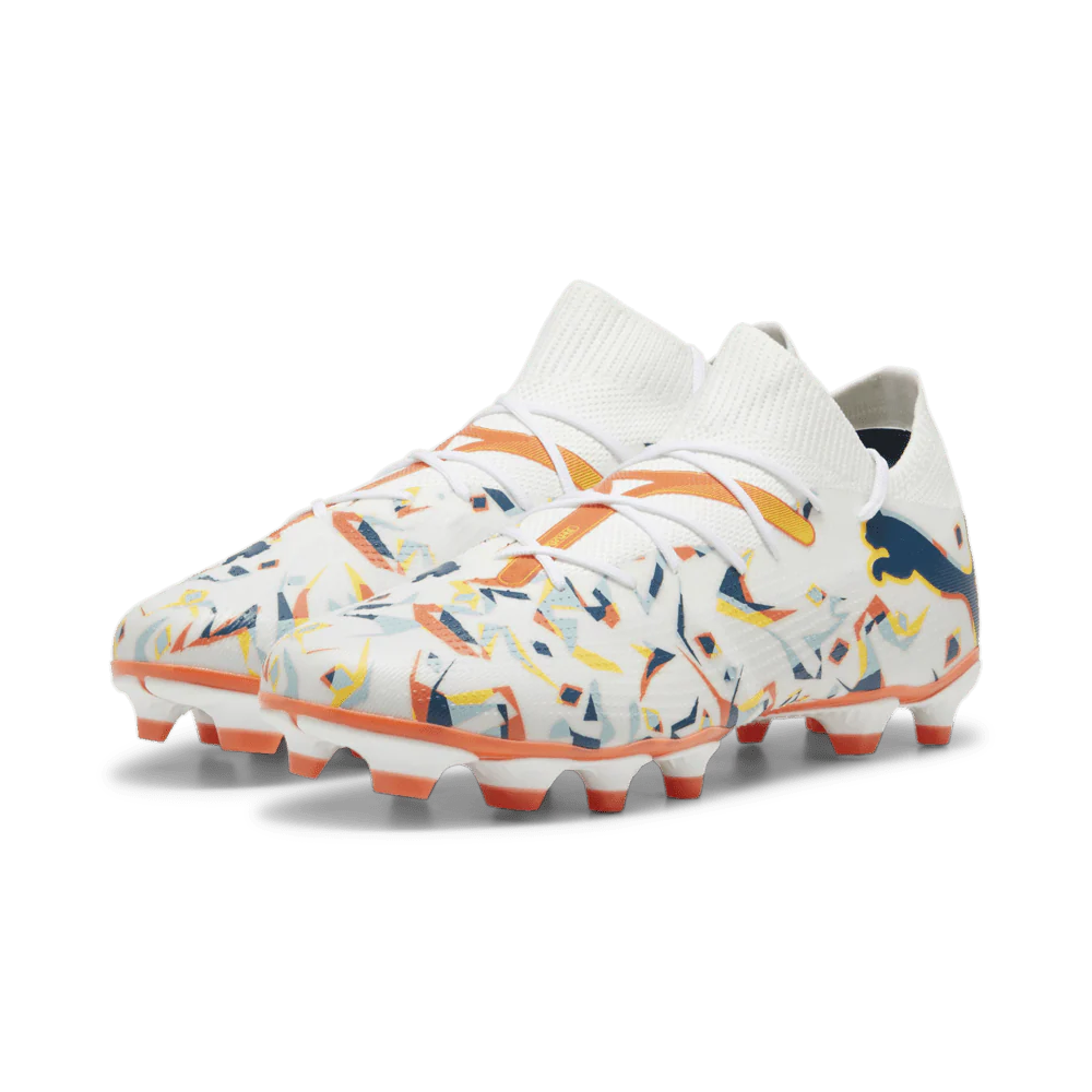 PUMA Future 7 Match Creativity FG AG Multi Ground Soccer Cleats White Ocean Tropic Turquoise Surf Hot Heat Sun Stream