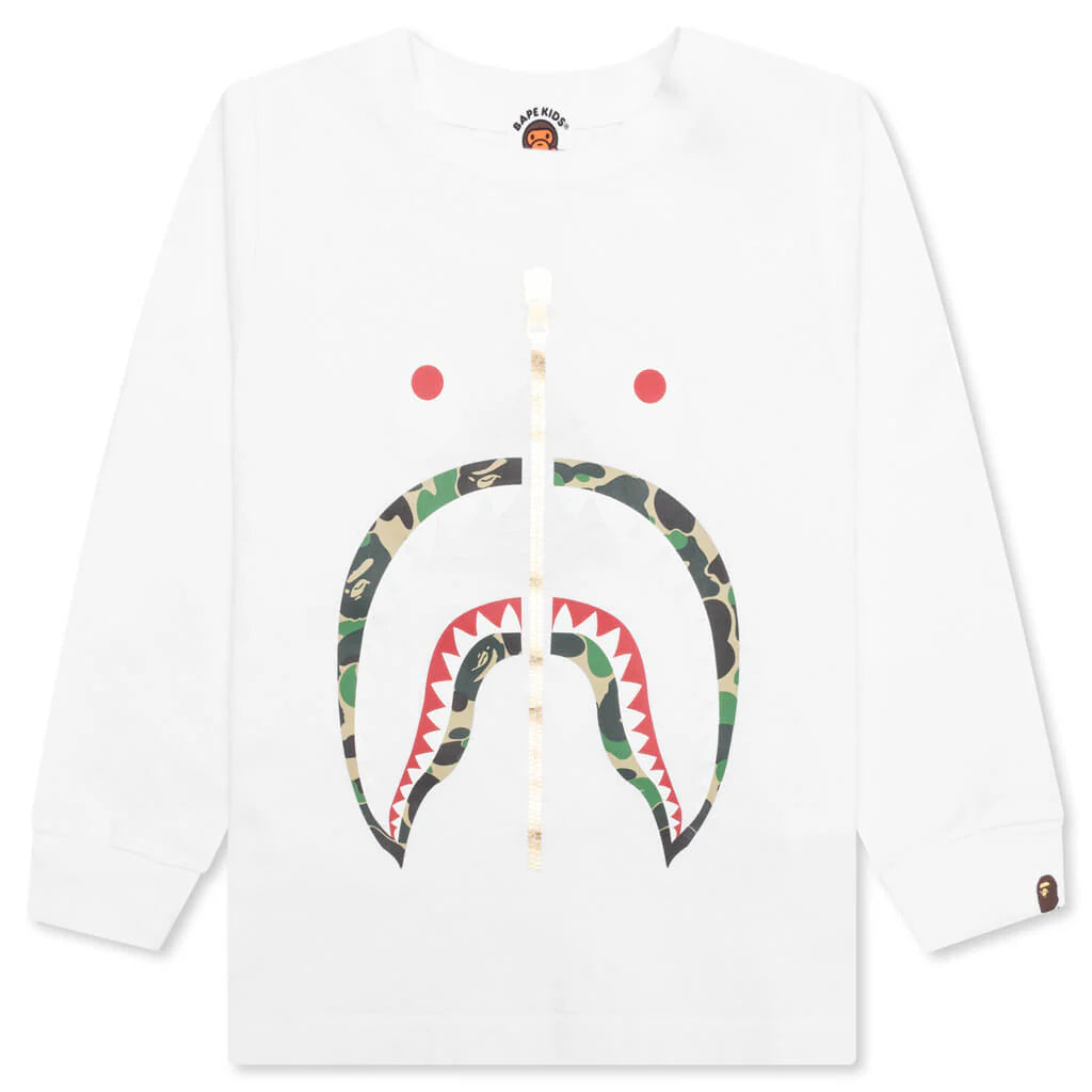 Kids ABC Camo Shark L S Tee White Green