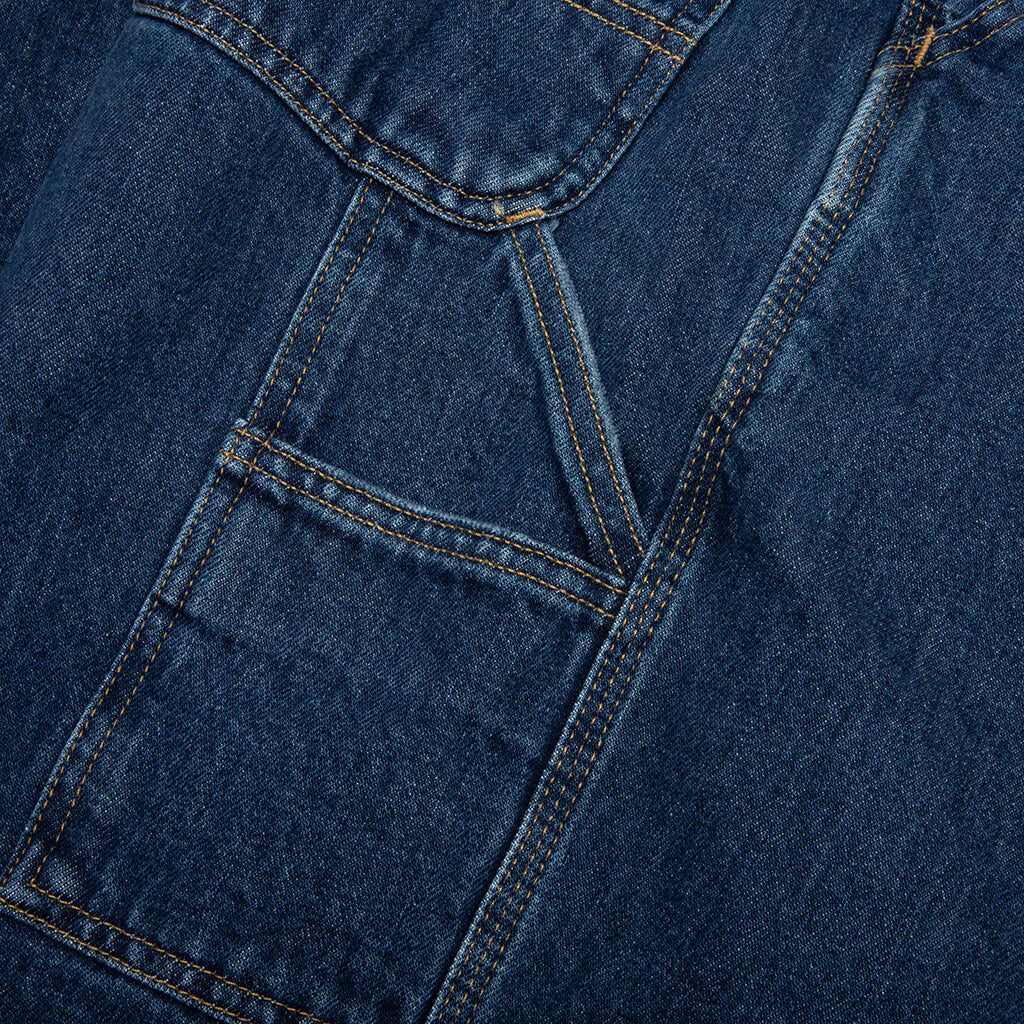 Single Knee Short Blue Stone Washed