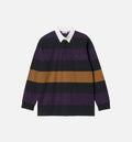 Hansen Stripe Long Sleeve Rugby Polo Mens Long Sleeve Shirt Black