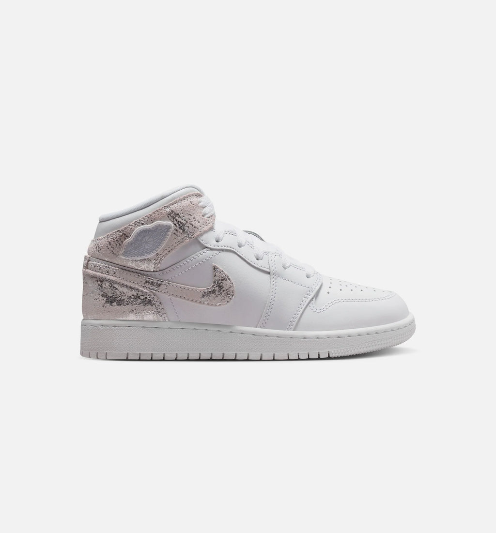 Air Jordan 1 Mid SE Grade School Lifestyle Shoe White Field Silver