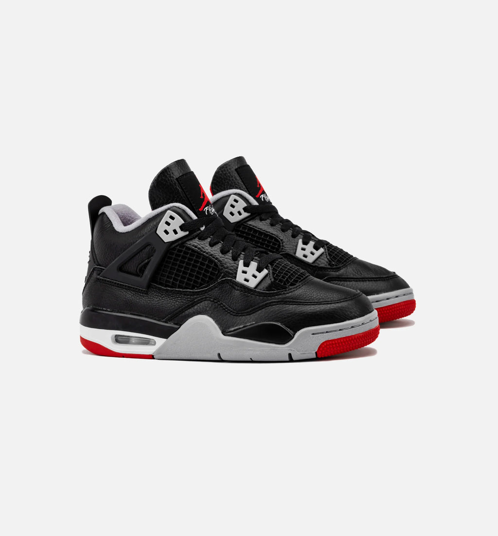 Air Jordan 4 Retro Bred Reimagined Grade School Lifestyle Shoe Black Fire Red Cement Grey Summit White