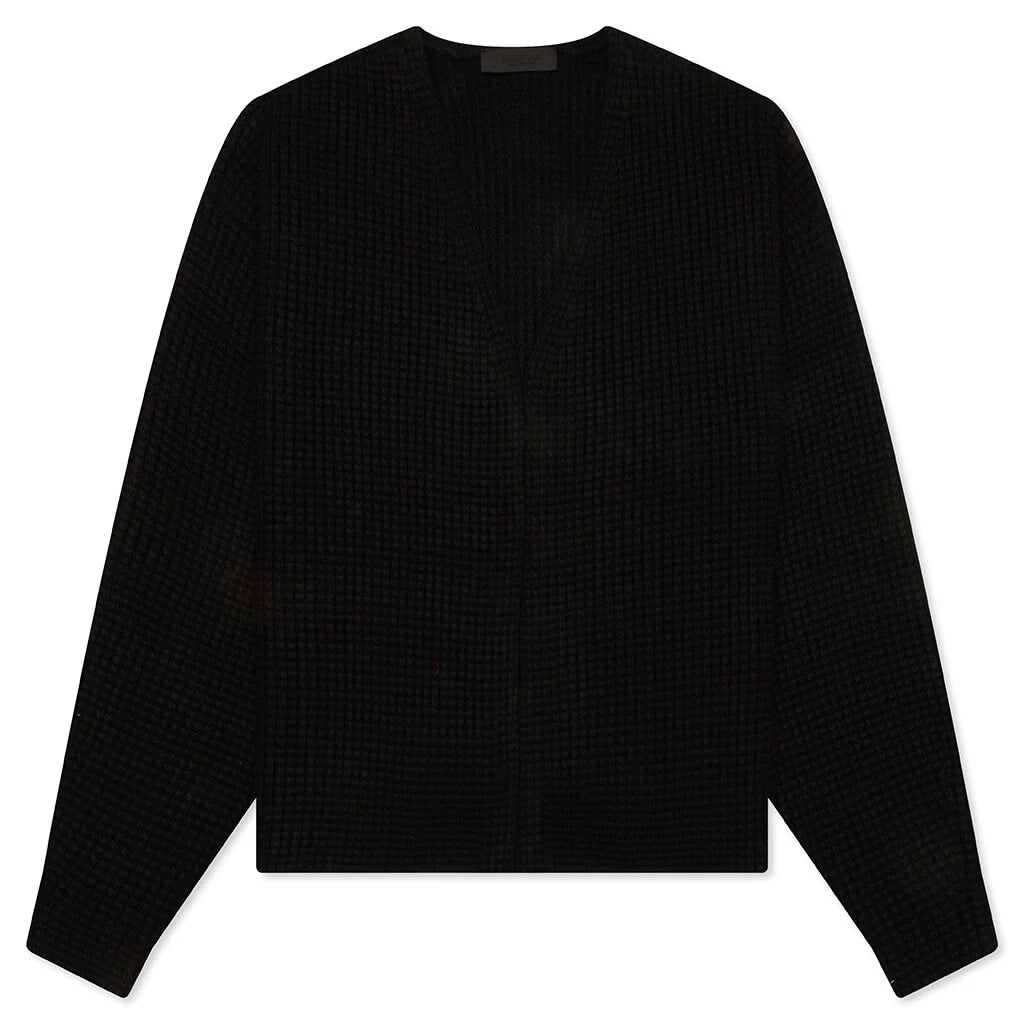 Heavy Waffle Cardigan Black