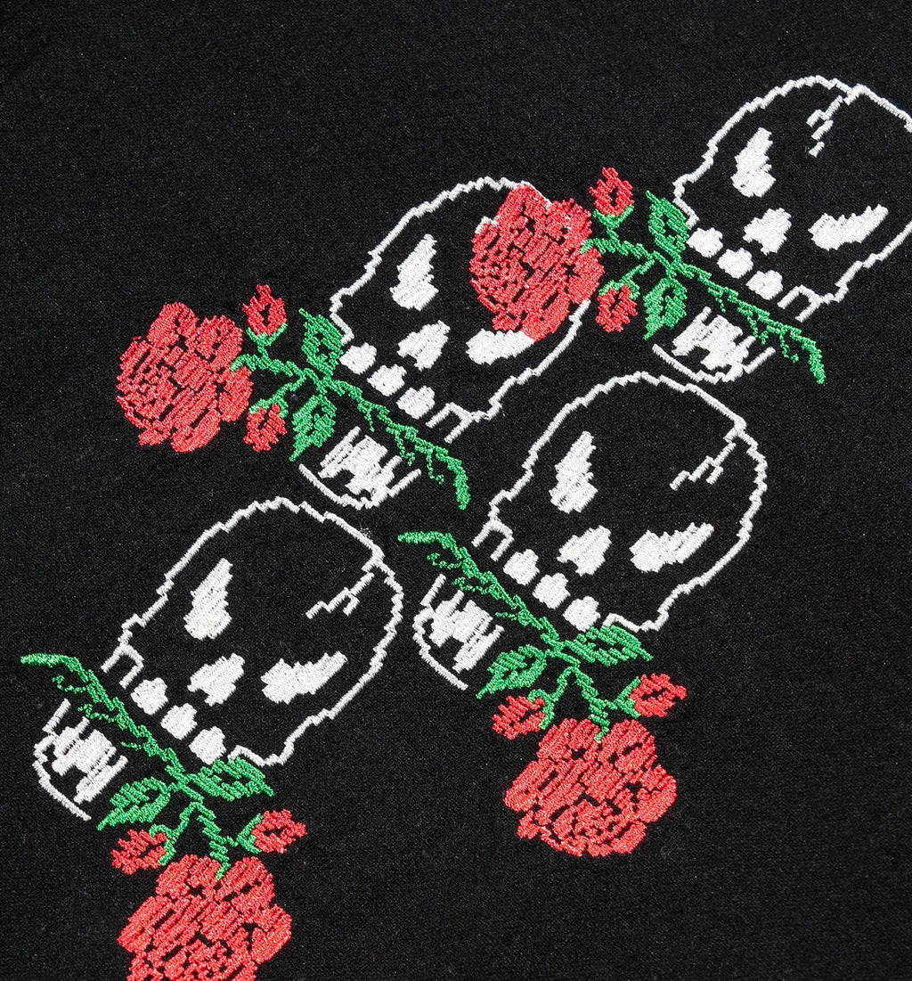 Magic Embroidered Button Down Mens Short Sleeve Shirt Black