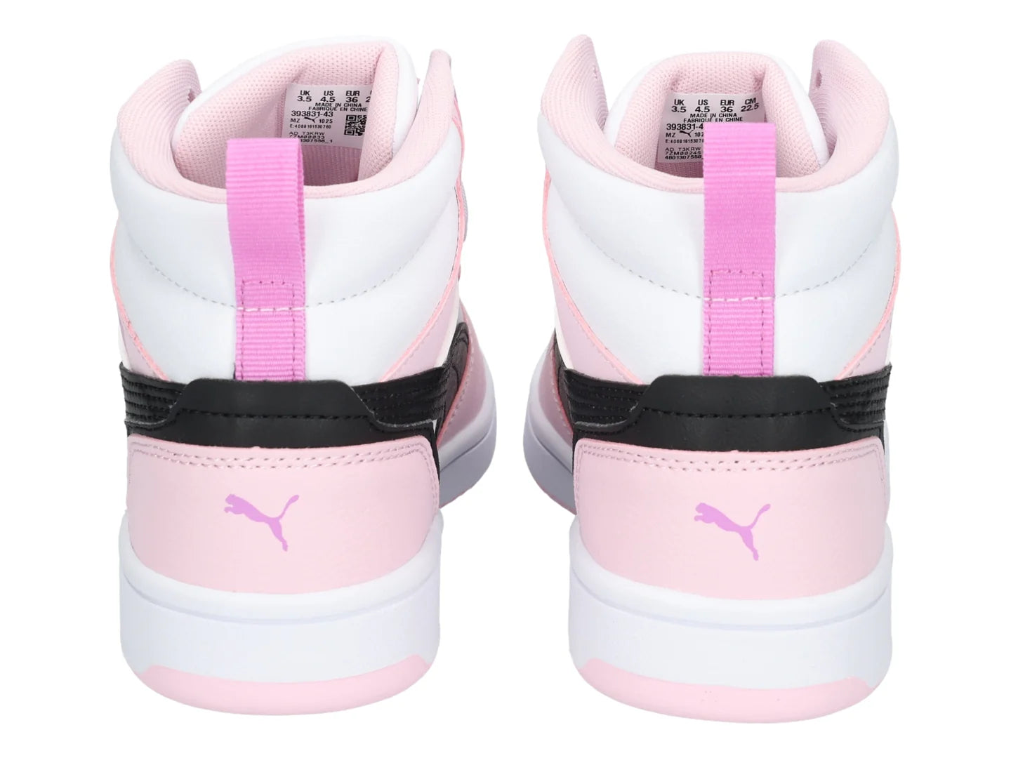 Tenis PUMA Rebound V6 Mid Blanco y Rosa para Niña