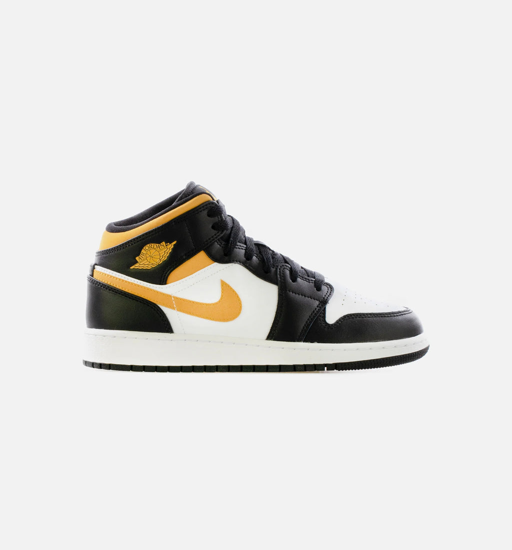 Air Jordan 1 Mid Black University Gold Grade School Lifestyle Shoe White Black Pollen