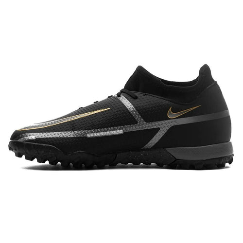 Nike Phantom GT2 Academy DF TF Turf Soccer Cleats Black Metallic Dark Grey Metallic Gold