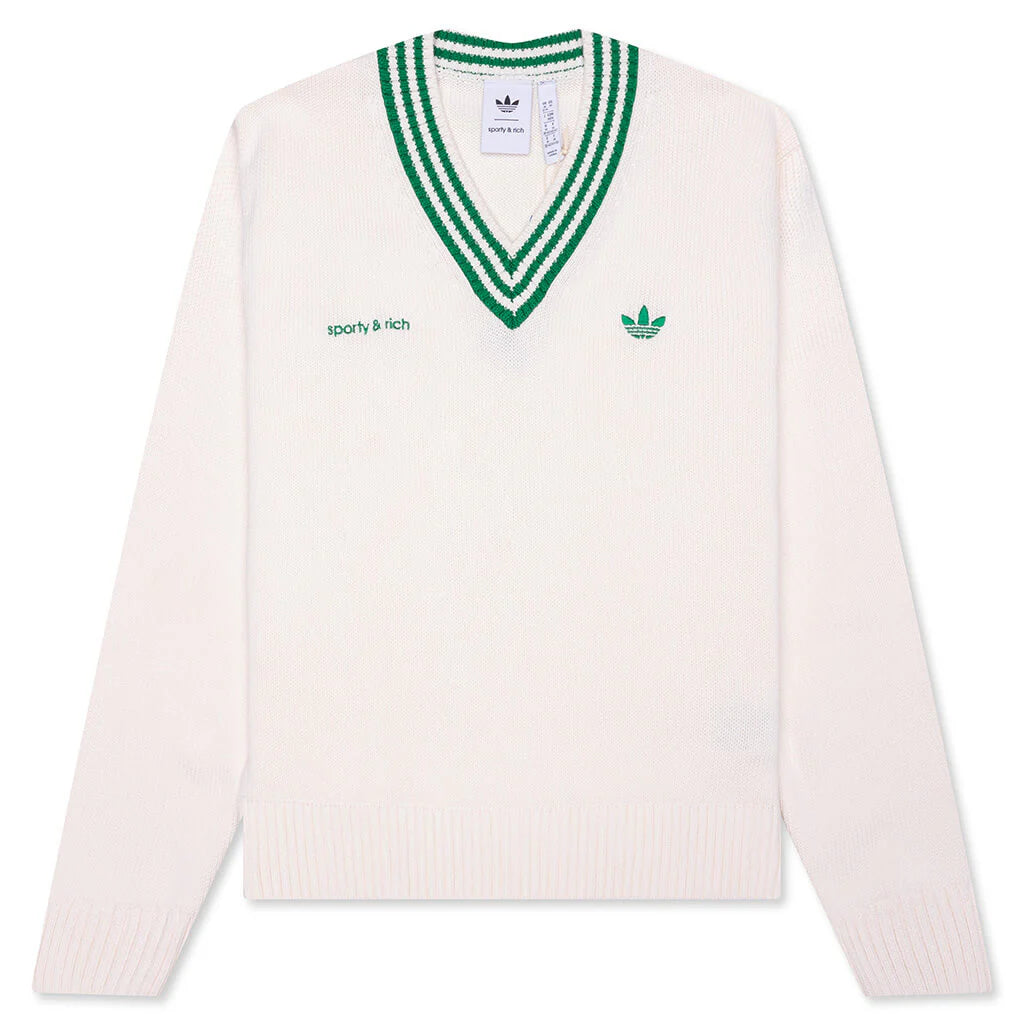 Womens Adidas x Sporty Rich V Neck Sweater Off White Night Navy