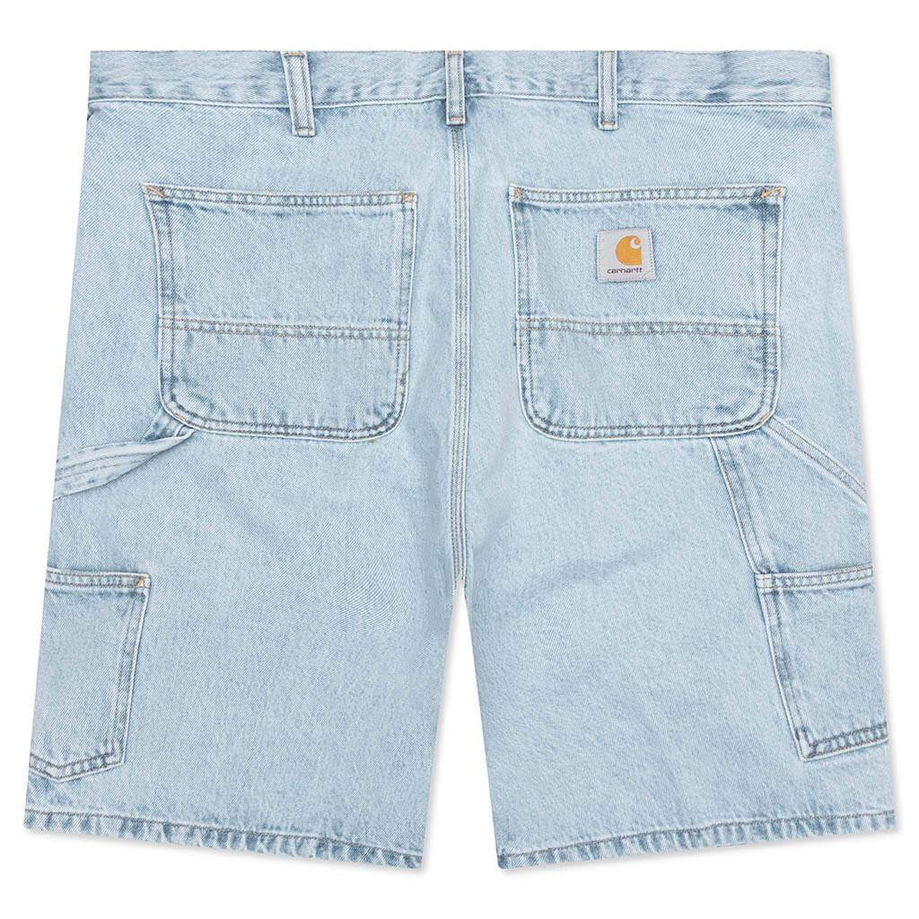 Double Knee Short Blue Heavy Stone Bleached