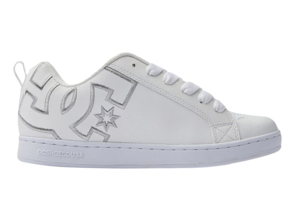 Tenis DC Shoes Court Graffik Blanco y Plata para Mujer