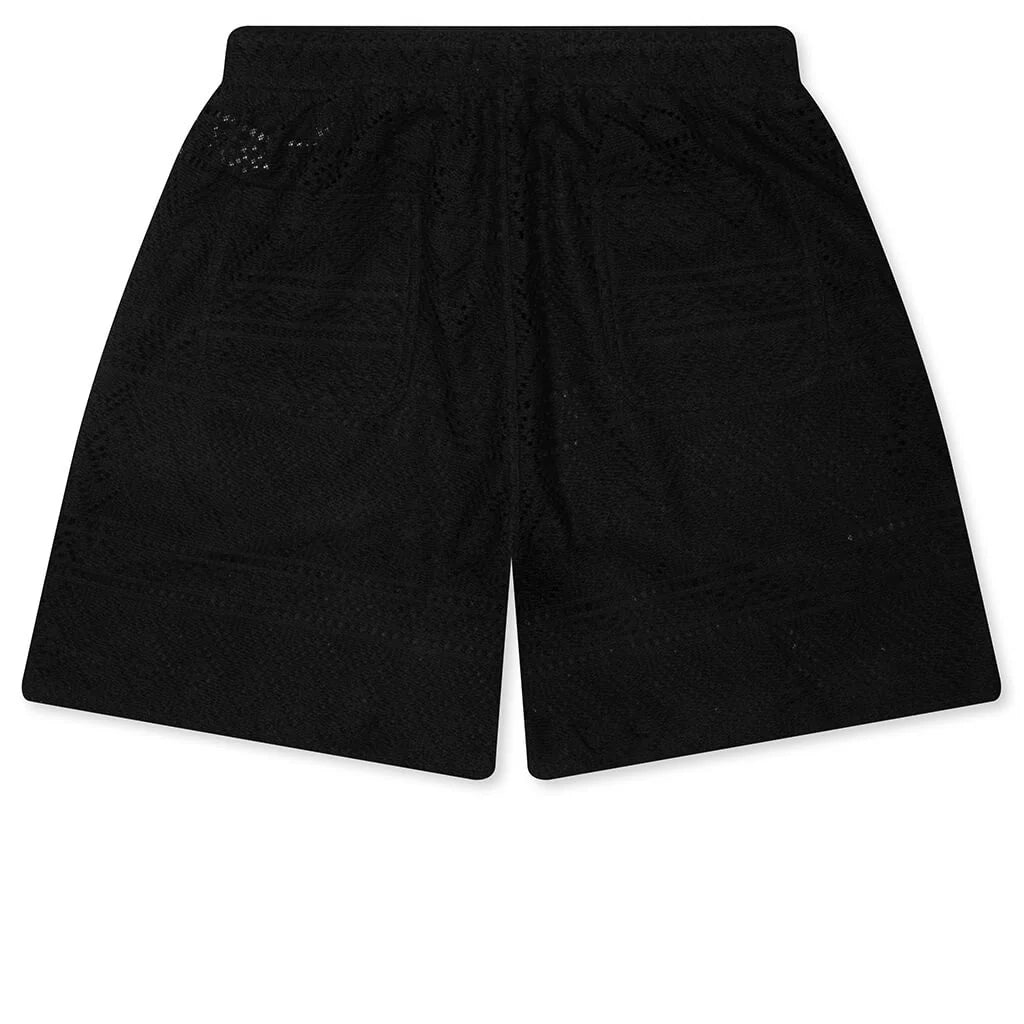 Pointelle Crochet Drawcord 7 Shorts Black