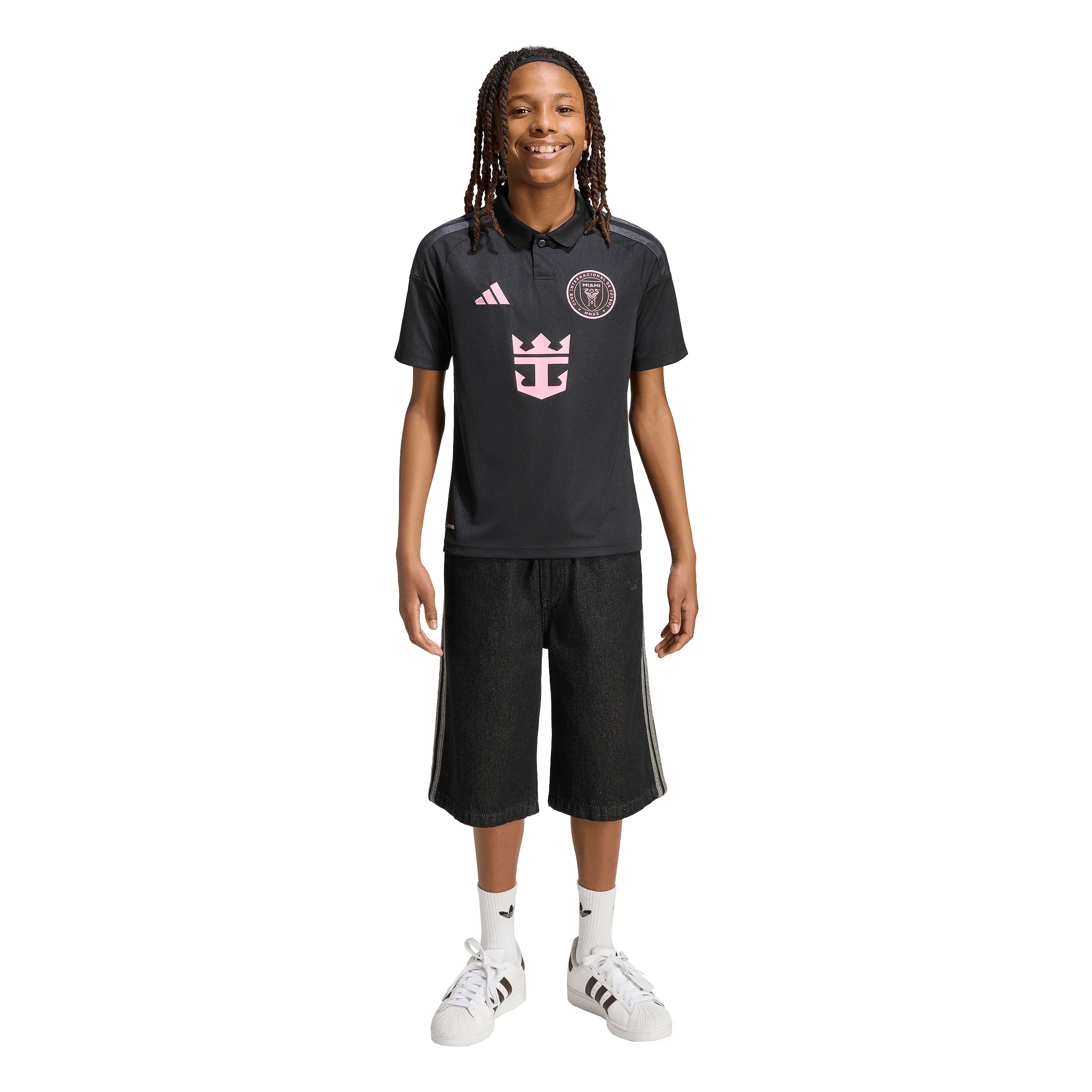 adidas Inter Miami CF Away Messi Youth Soccer Jersey 26 27 Black Pink