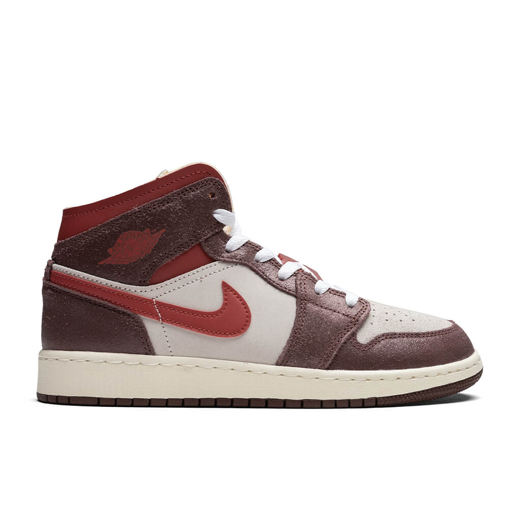 Air Jordan 1 Mid SE GS Coconut Milk Varsity Red Dark Pony
