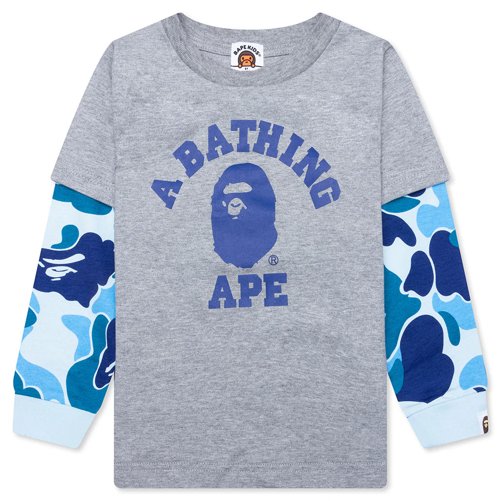 Kids Abc Camo College Layered Sleeves L S Tee Gray