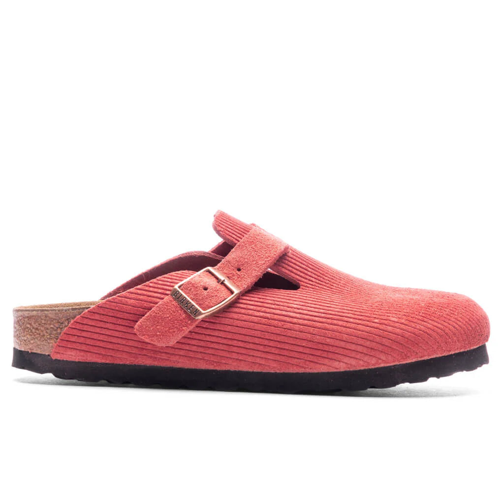 Womens Narrow Boston Suede Embossed Sienna Red