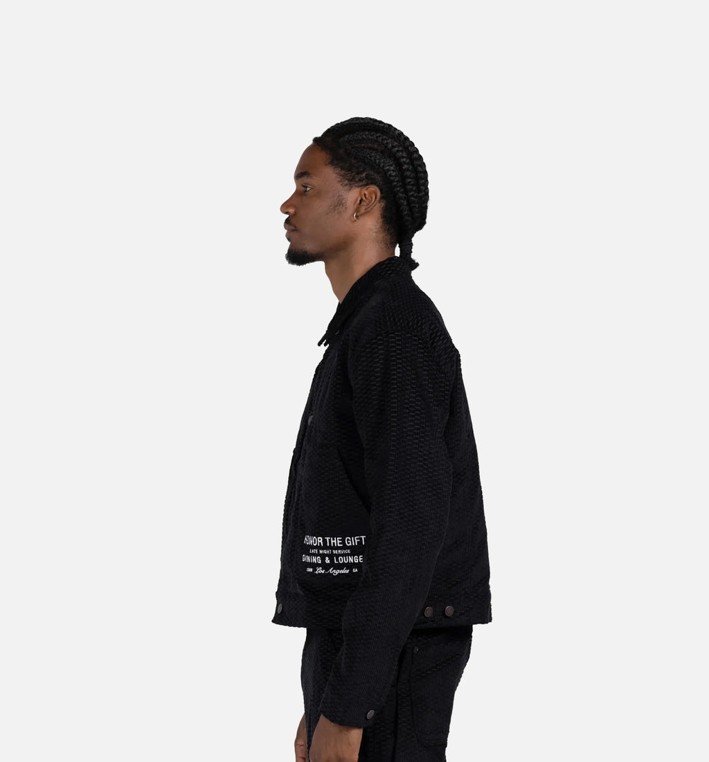 Cord Button Up Mens Jacket Black