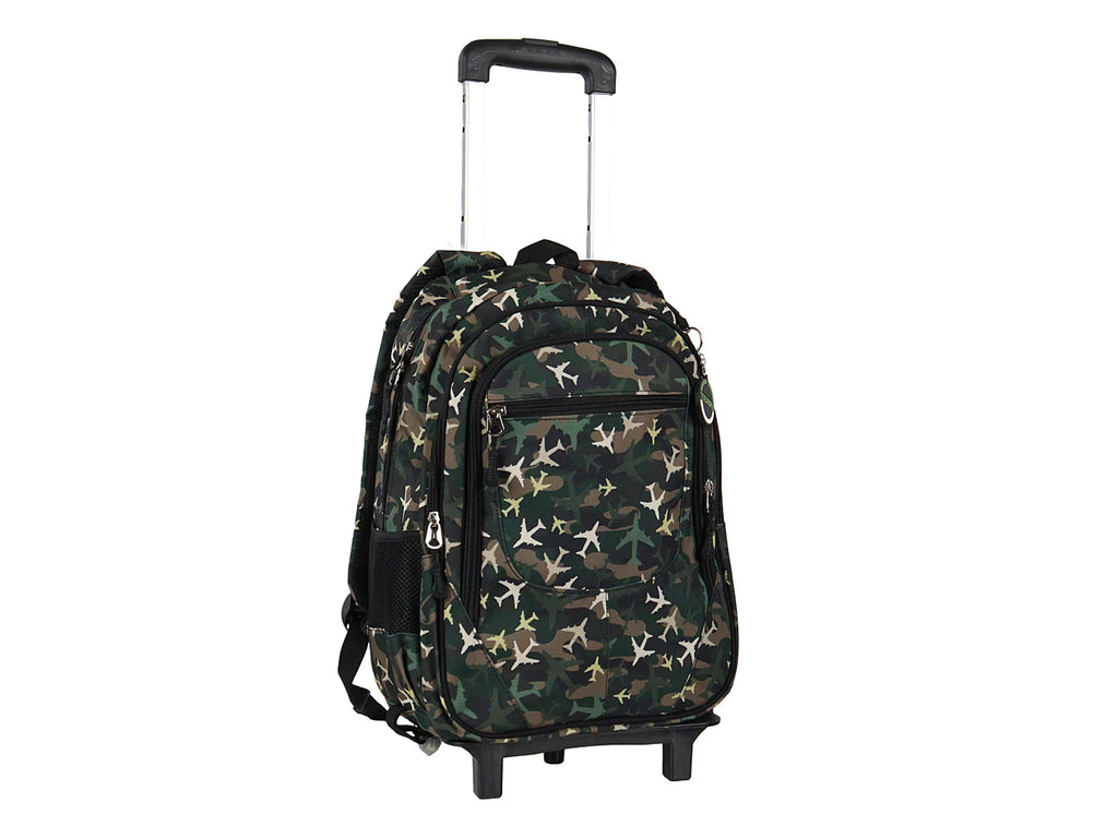 Mochila Terry Rodante Aviones Verde Militar para Niño