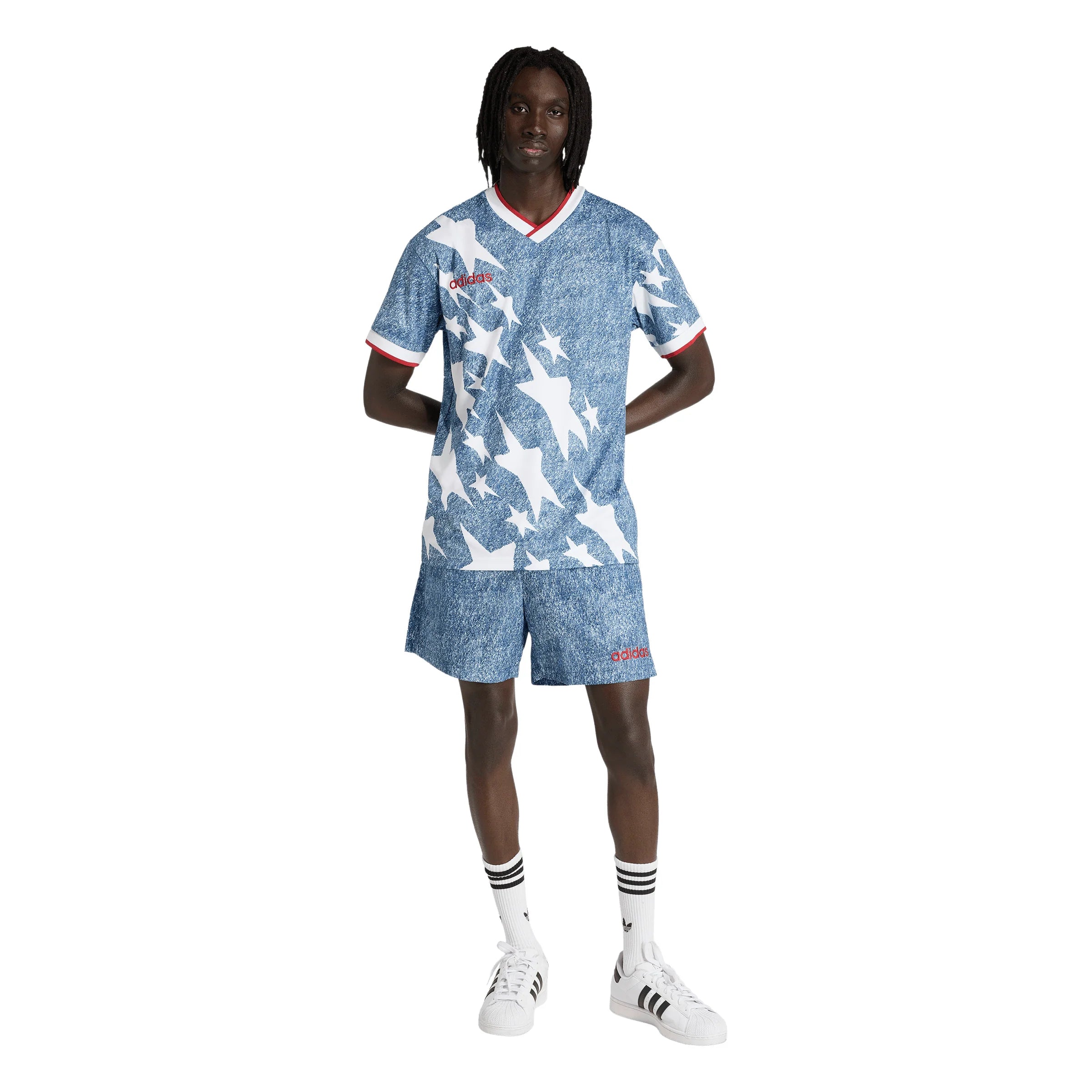 adidas Denim Graphic Soccer Jersey White Blue