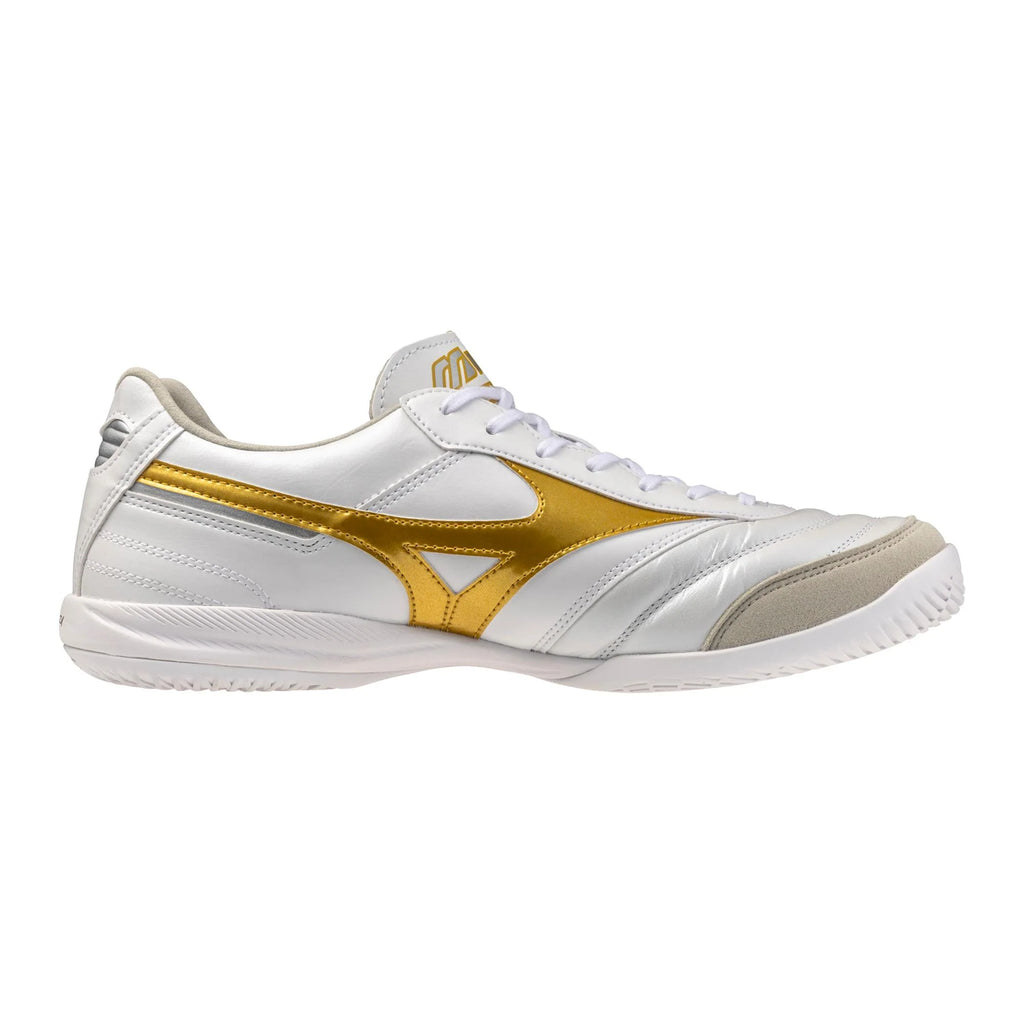 Mizuno Morelia Sala Elite IN Mens Soccer Shoes White Gold