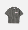 Boxy Striped Work Button Up Mens Short Sleeve Shirt Black White