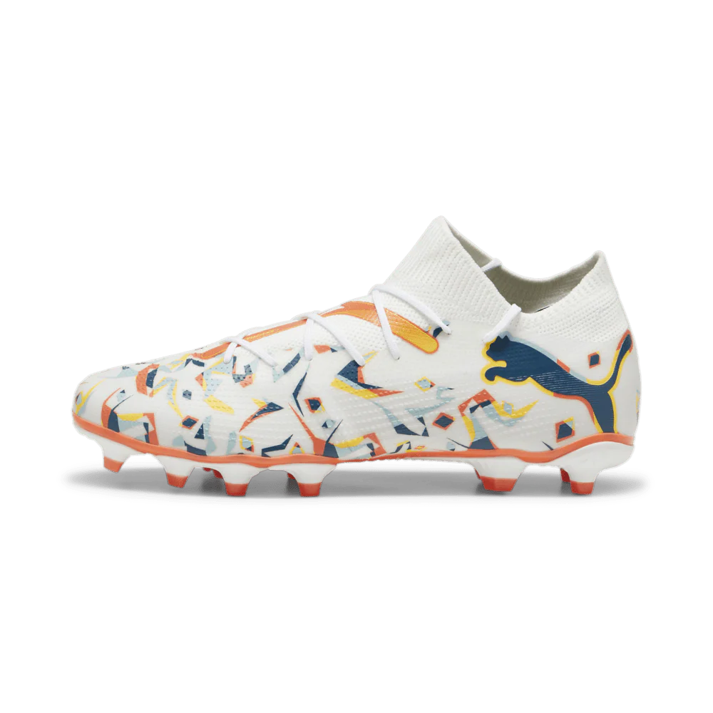 PUMA Future 7 Match Creativity FG AG Multi Ground Soccer Cleats White Ocean Tropic Turquoise Surf Hot Heat Sun Stream