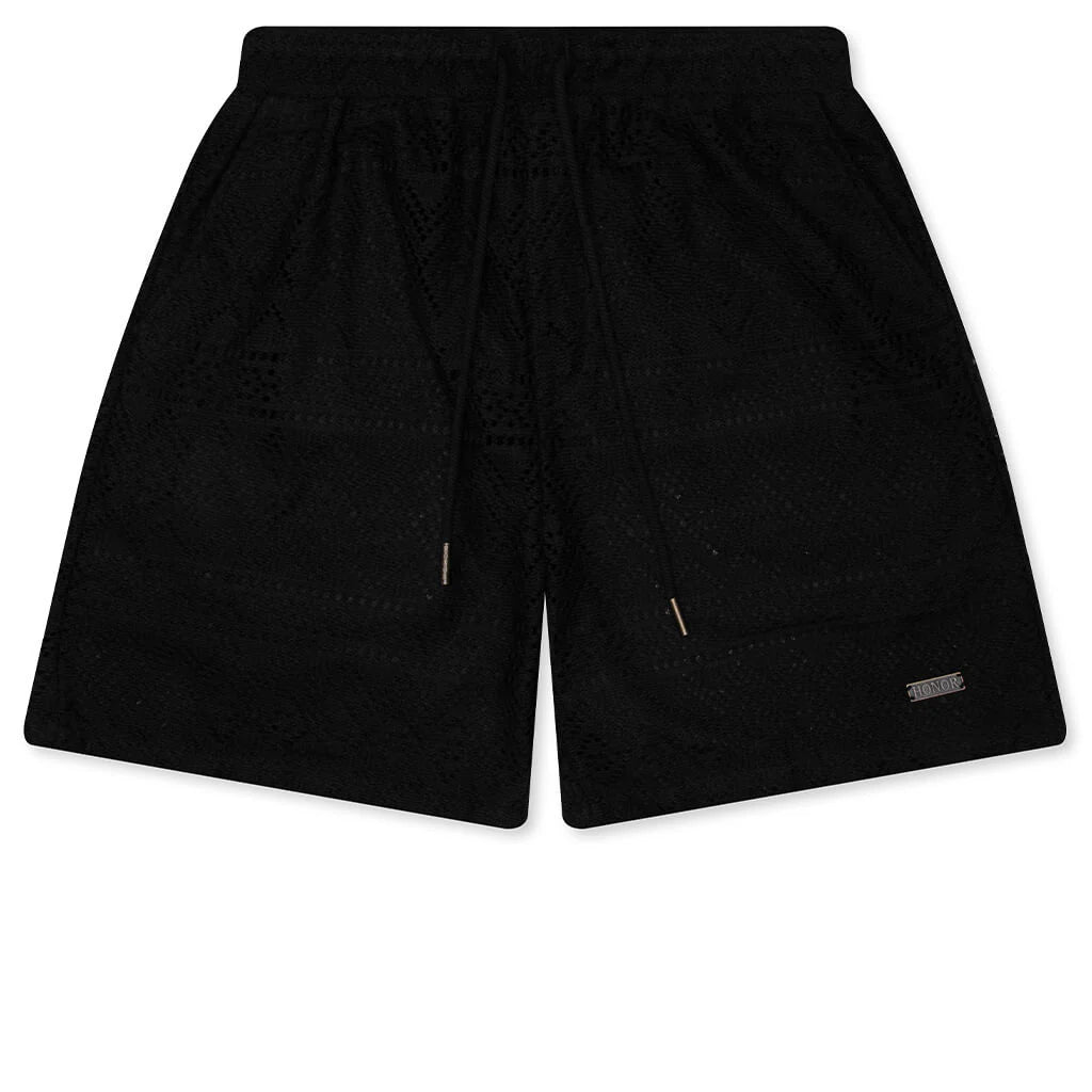 Pointelle Crochet Drawcord 7 Shorts Black
