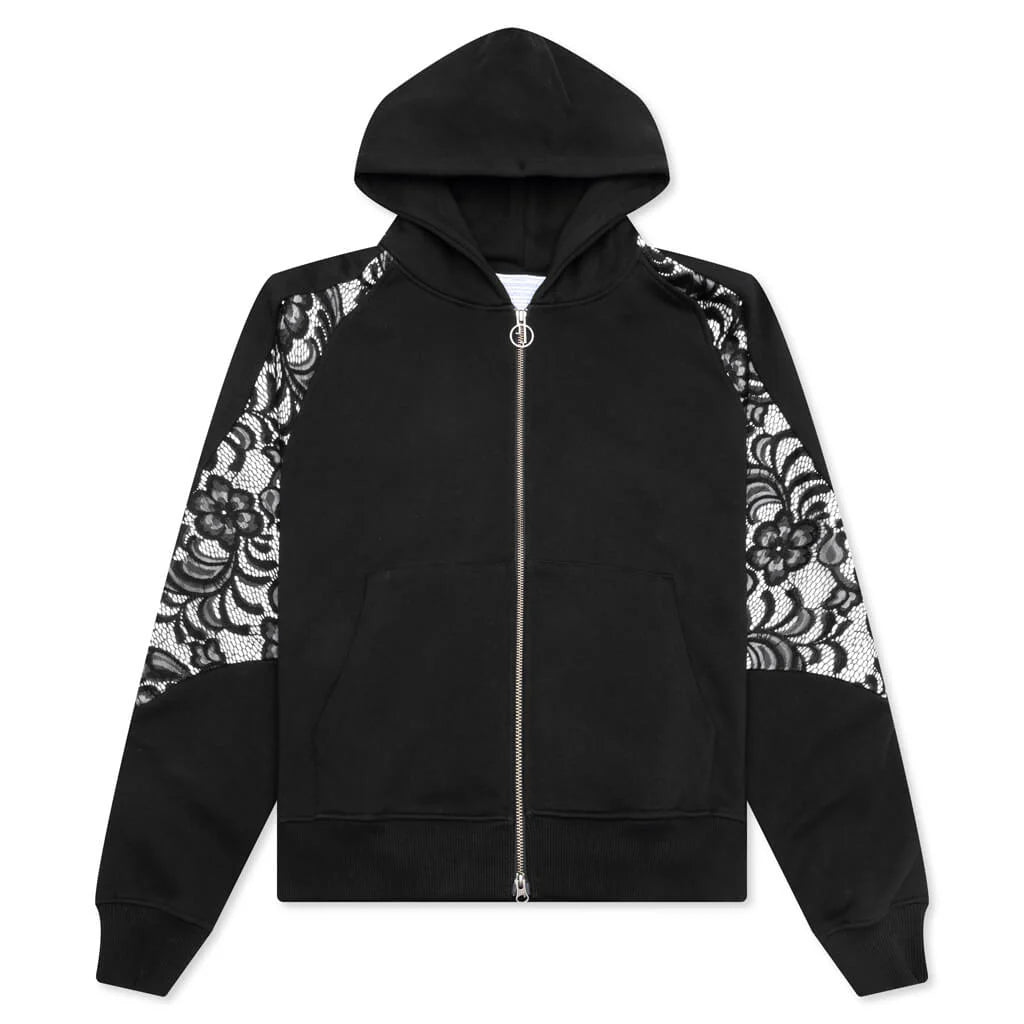 Lace Panel Hoodie Black