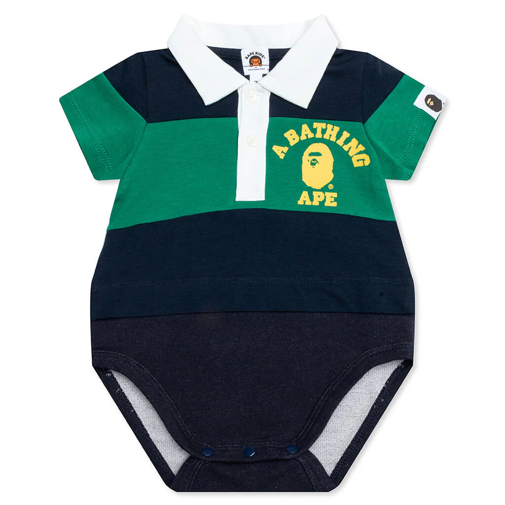Kids Panel Stripe Polo Shirt Layered Bodysuit Navy