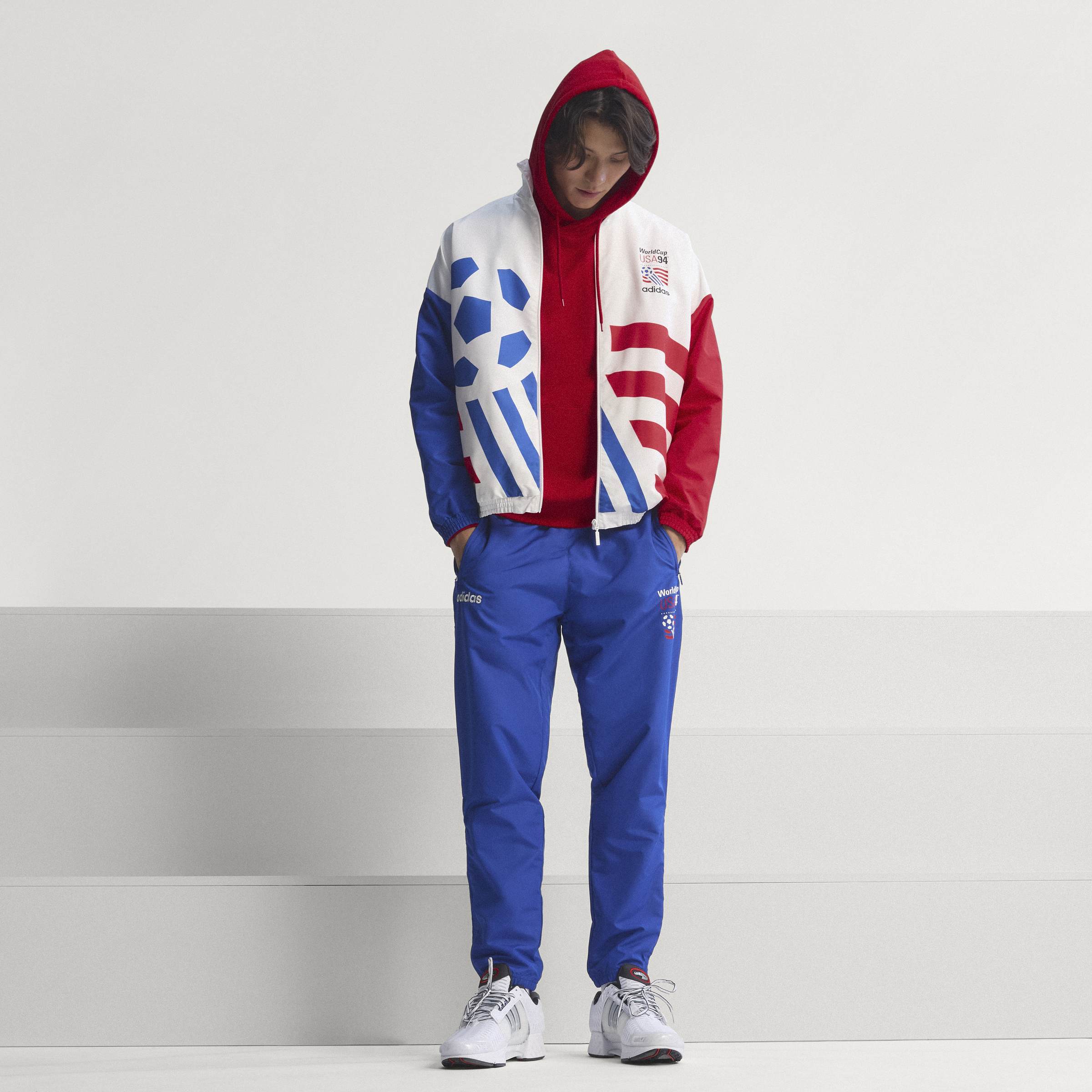 adidas Graphic Woven Mens Soccer Track Top White Blue Red