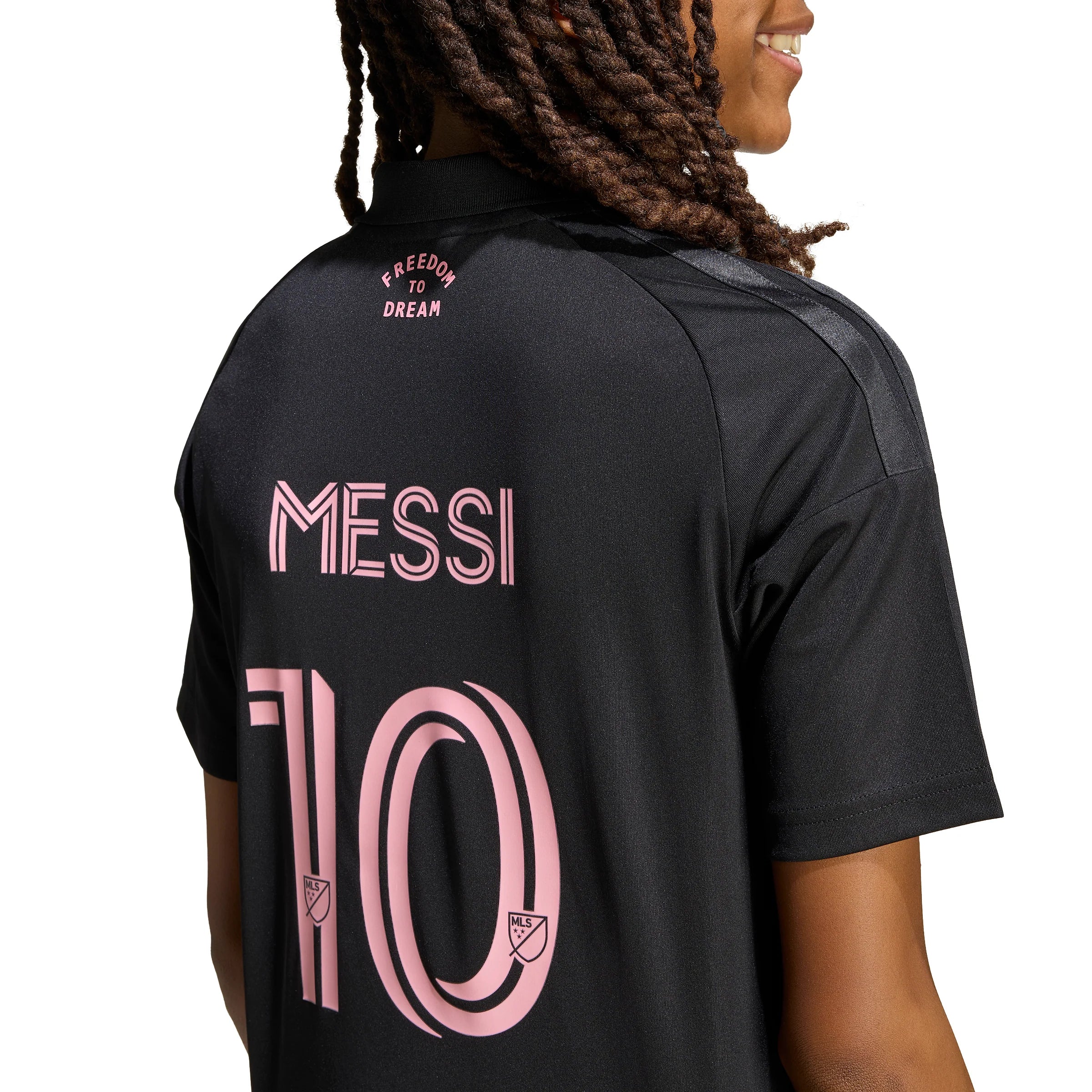 adidas Inter Miami CF Away Messi Youth Soccer Jersey 26 27 Black Pink