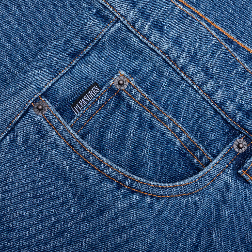 Grid Embroidered Baggy Jeans Indigo