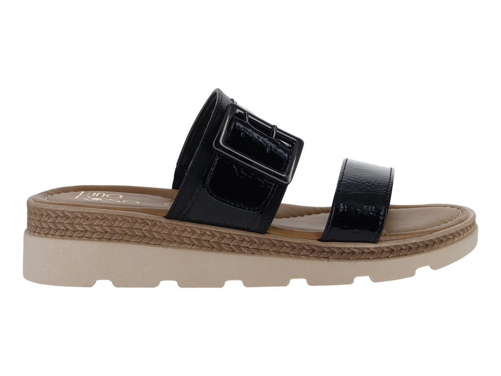 Sandalias Luna Rosa Negro Charol Arrugado para Mujer