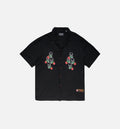 Magic Embroidered Button Down Mens Short Sleeve Shirt Black