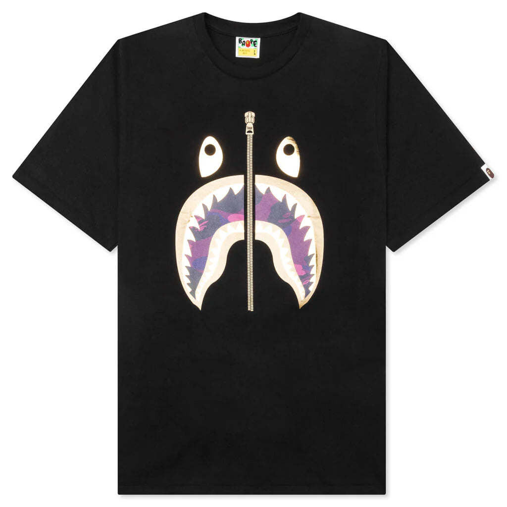 Color Camo Shark Tee Black Purple