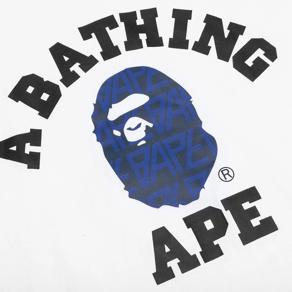 Bape Logo Monogram College Tee White Navy