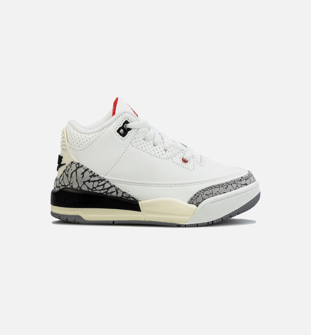 Air Jordan 3 Retro White Cement Reimagined Preschool Lifestyle Shoe White Grey