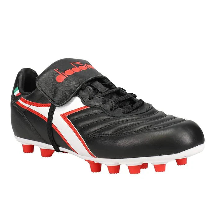 Diadora Brasil OG LT T MDPU FG Firem Ground Soccer Cleats Black White Red