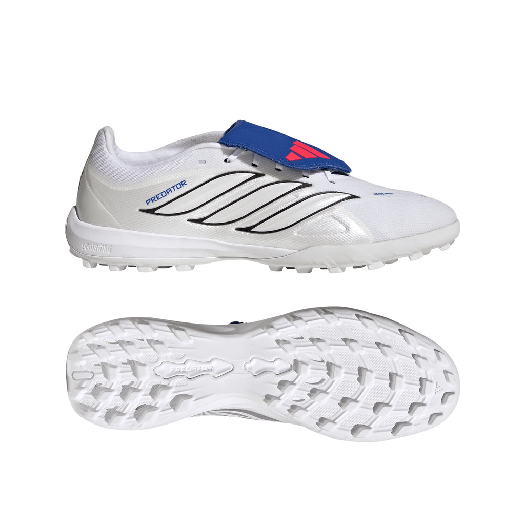 adidas Predator League Fold Over Tongue TF Turf Mens Soccer Cleats White Zero Metallic Blue