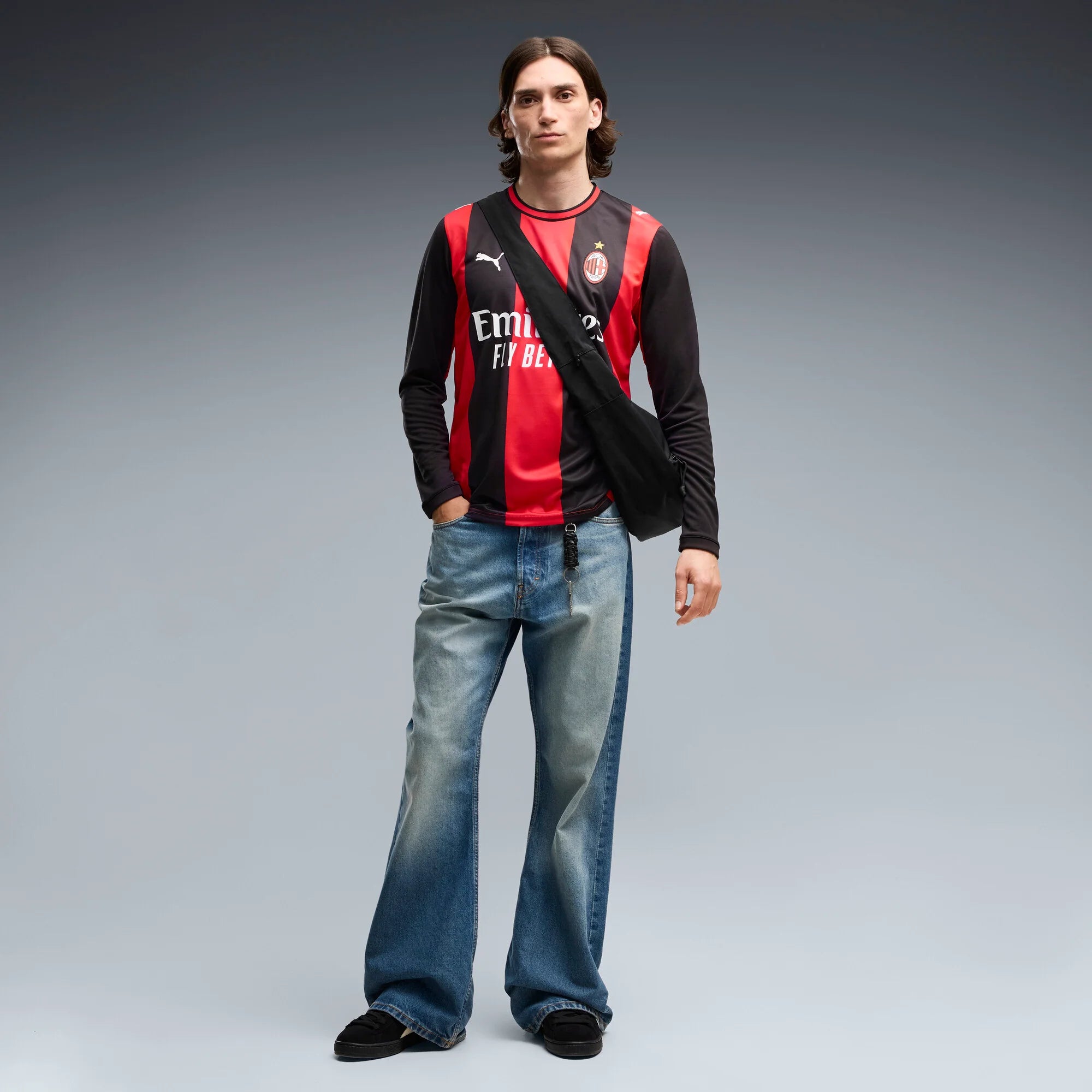 PUMA AC Milan Home Long Sleeve Mens Soccer Jersey 2026 Black Red
