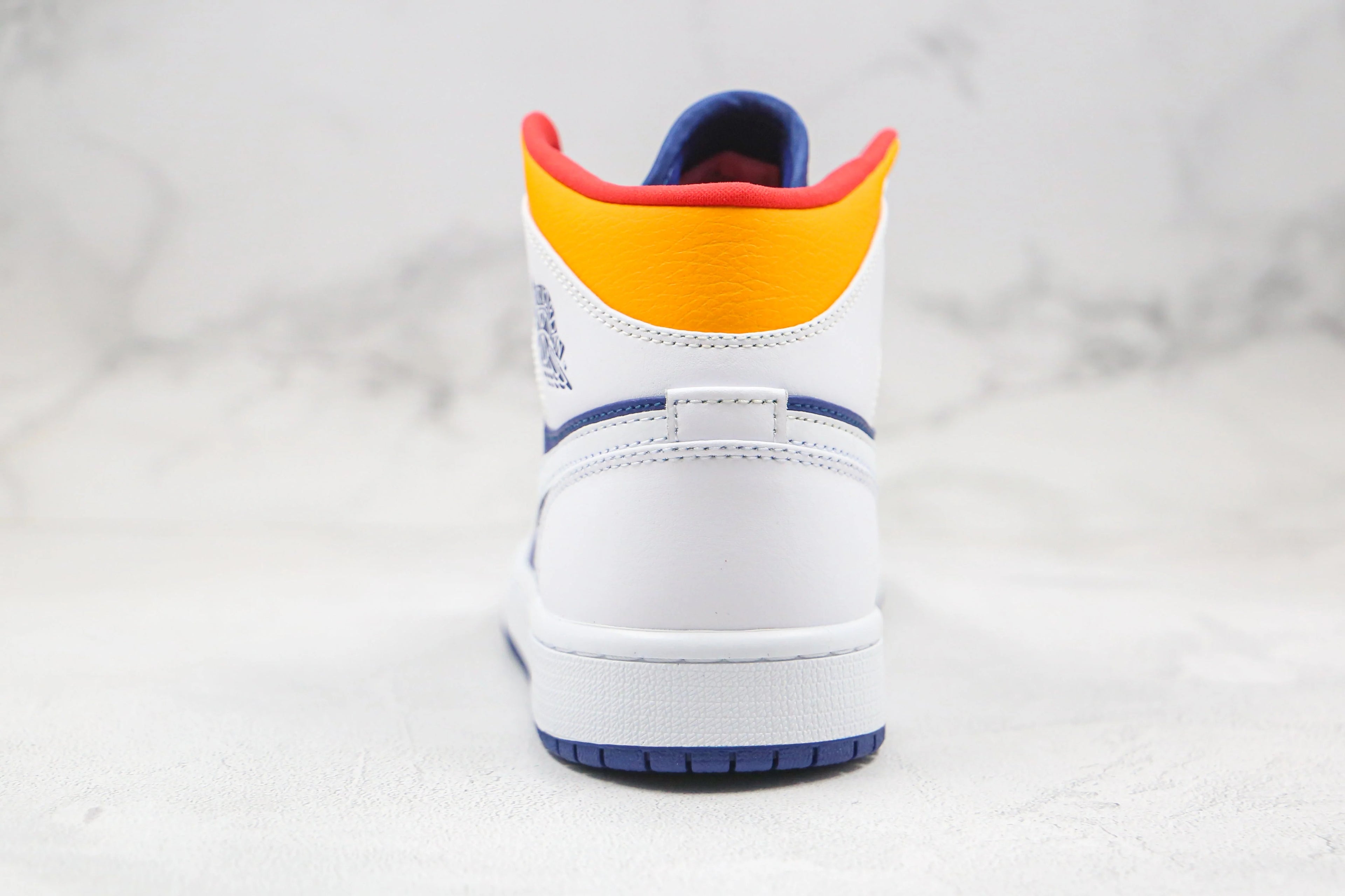 Jordan 1 Mid White Laser Orange Deep Royal Blue