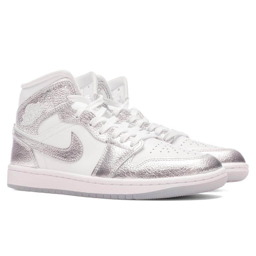 Womens Air Jordan 1 Mid White Metallic Silver Wolf Grey