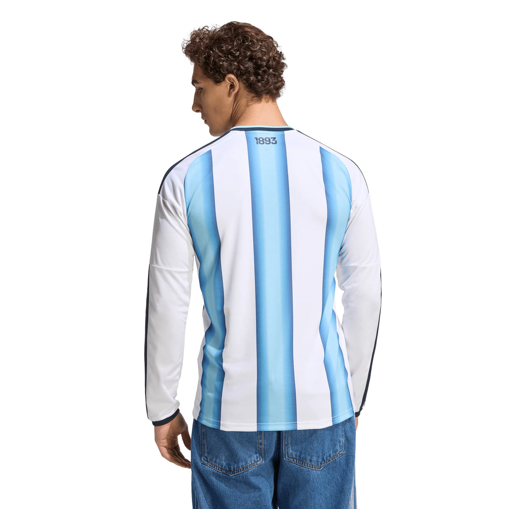 adidas Argentina Home Long Sleeve Mens Soccer Jersey 26 White Blue