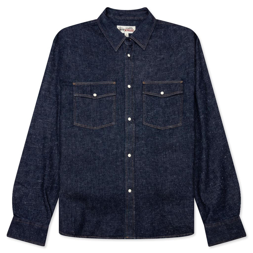 Boxy Western Denim L S Shirt Dark Denim