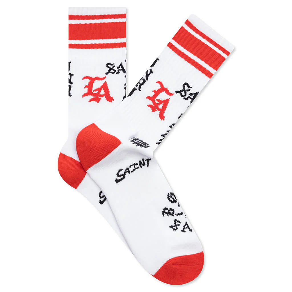 Saint Michael x Born x Raised Saint Sinner Socks White Red