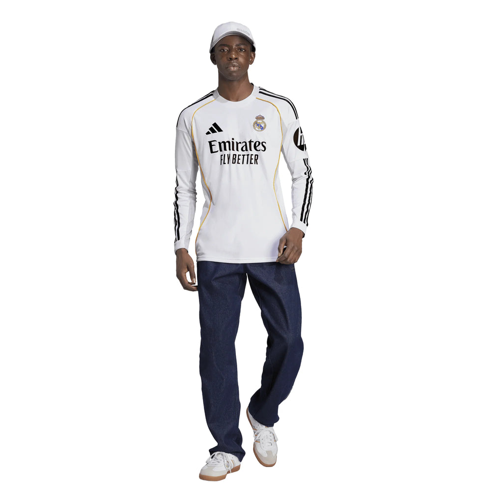 adidas Real Madrid Long Sleeve Mens Home Soccer Jersey 25 26 White