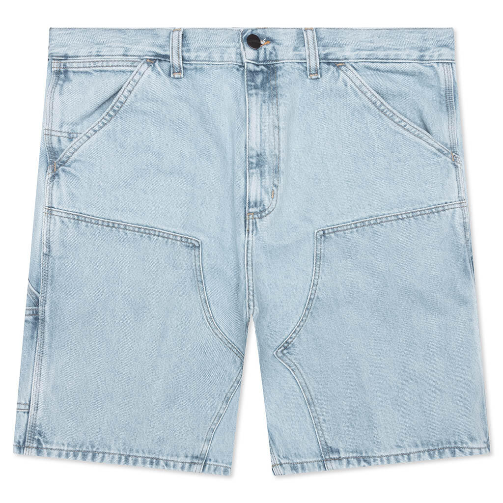 Double Knee Short Blue Heavy Stone Bleached