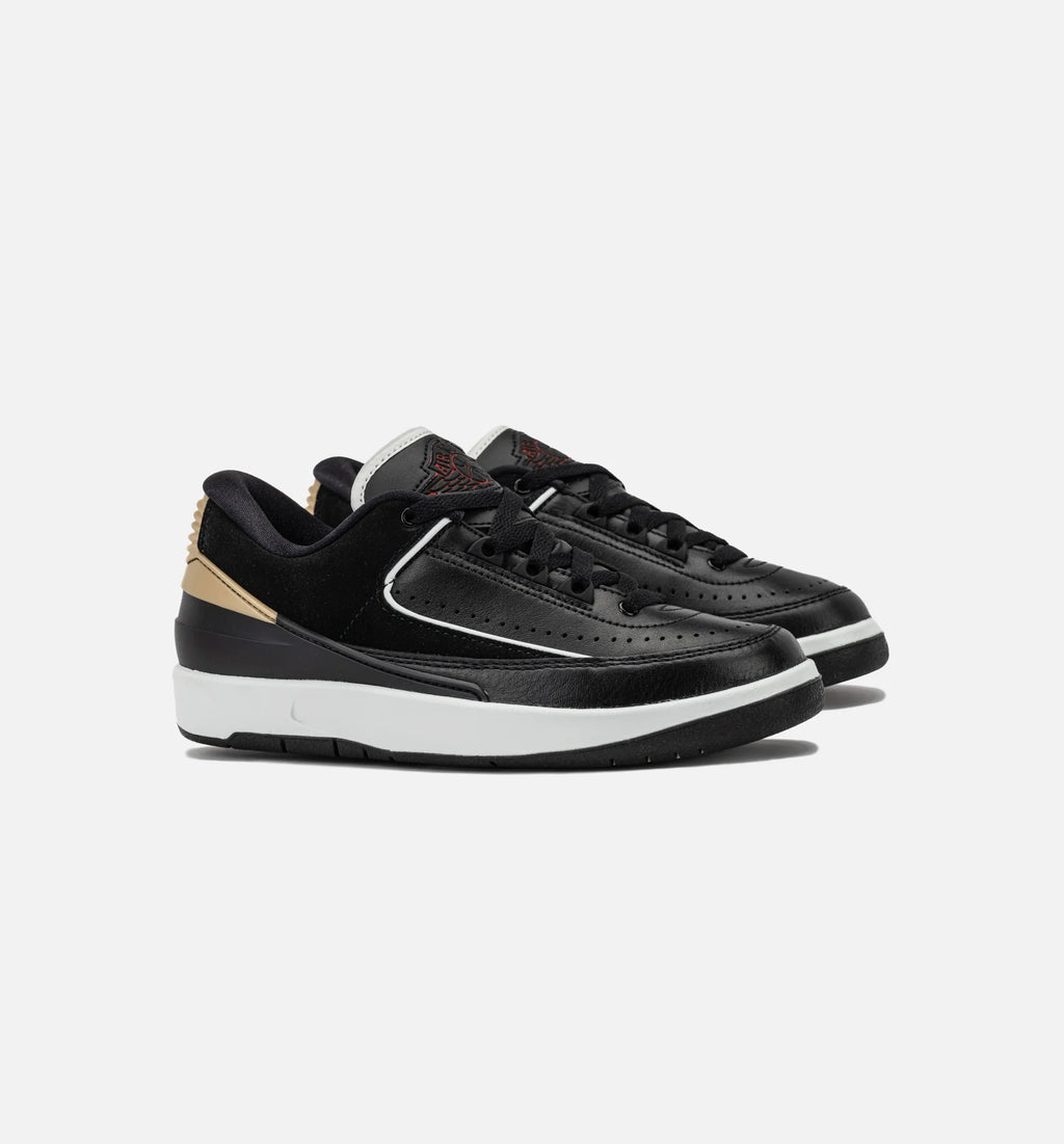 Air Jordan 2 Retro Low Black Varsity Red Womens Lifestyle Shoe Black Varsity Red Metallic Gold Off White
