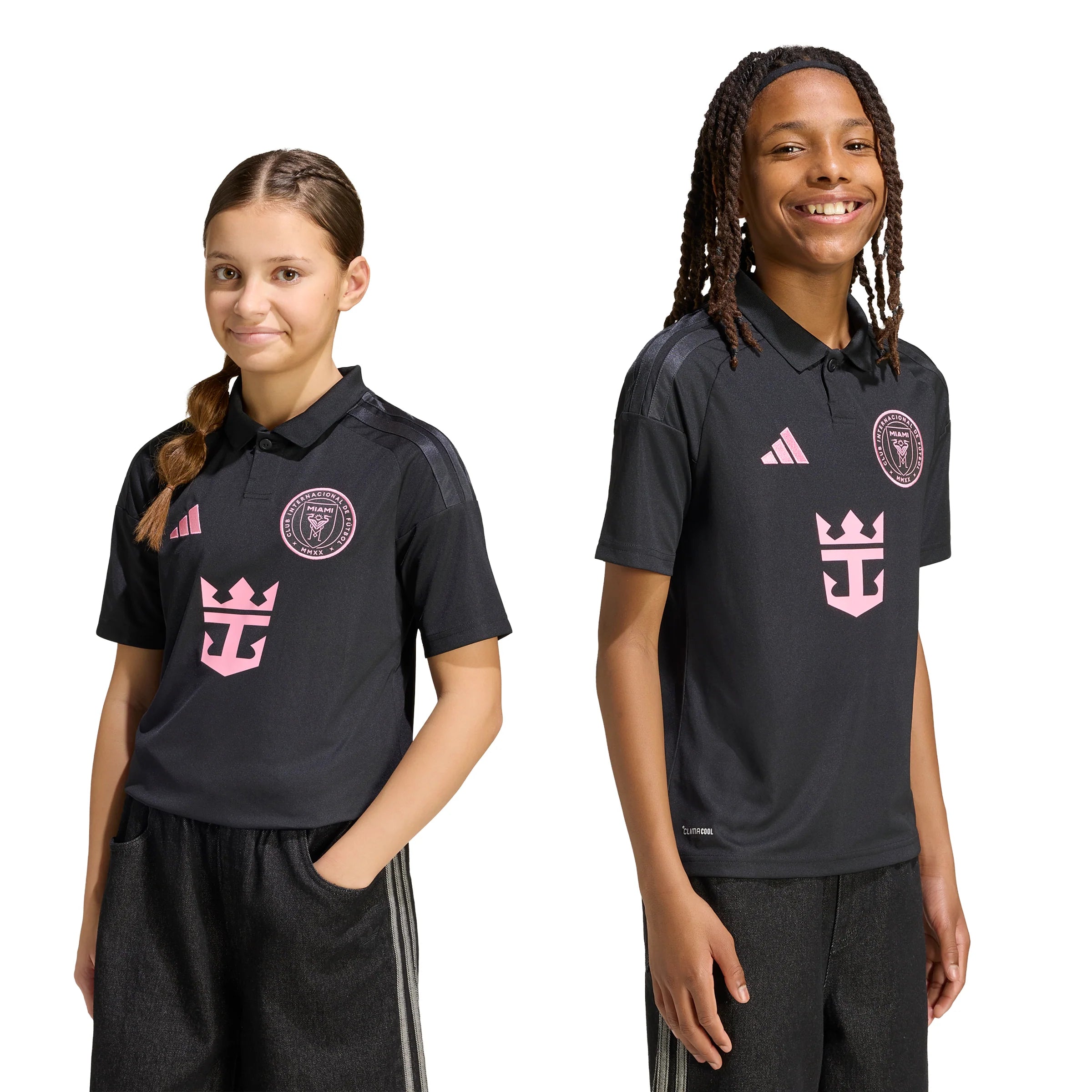 adidas Inter Miami CF Away Messi Youth Soccer Jersey 26 27 Black Pink