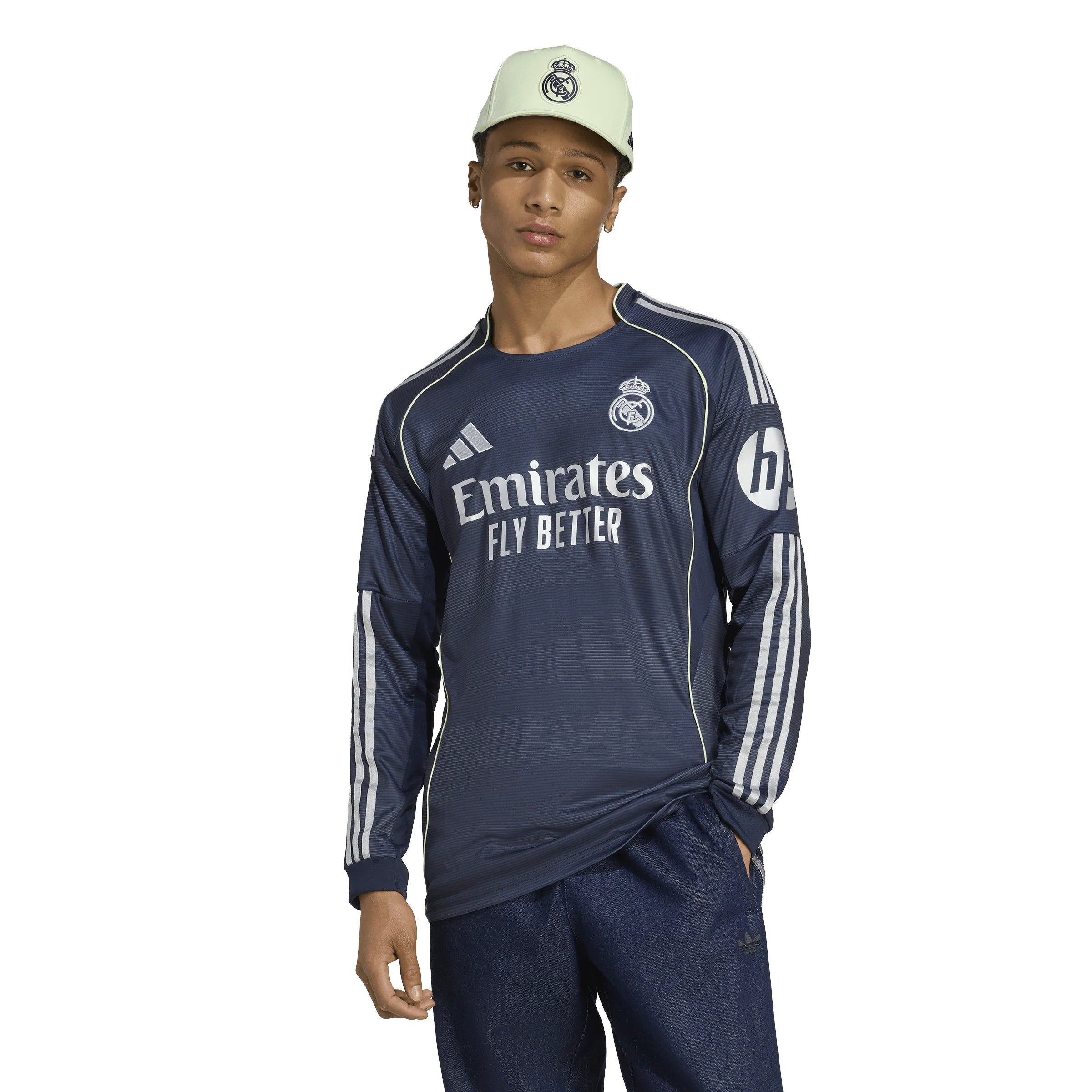 adidas Real Madrid Away Long Sleeve Mens Soccer Jersey 25 26 Blue