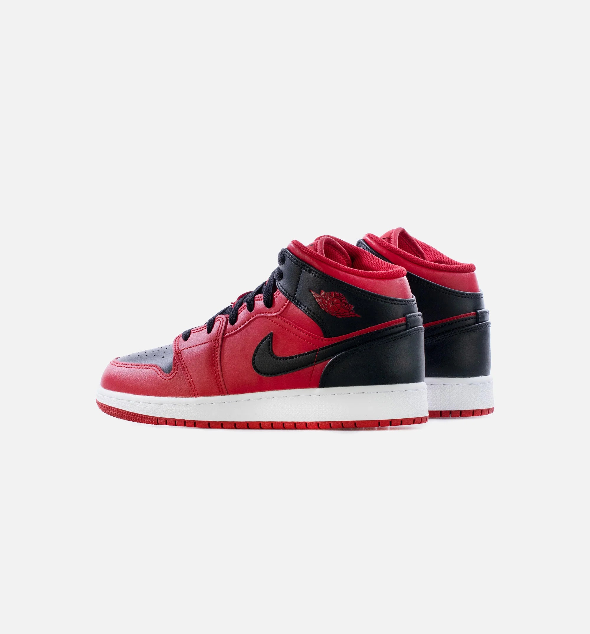 Air Jordan 1 Mid Reverse Bred Grade School Lifestyle Shoe Black Red